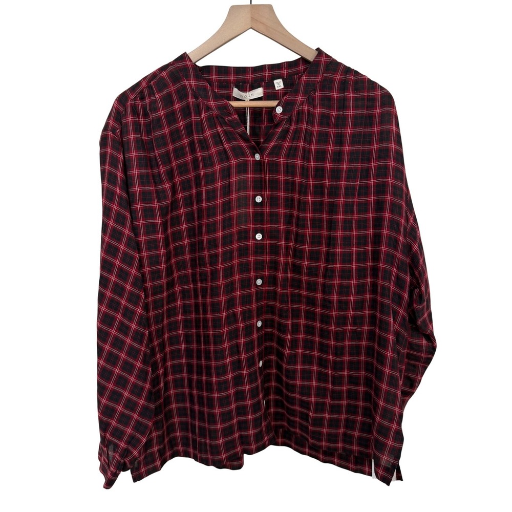 DOEN Breena Top XXL Rouge Countryside Plaid Organic Cotton Button Blouse